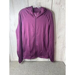 Womens 2XL Maroon Hooded Full Zip Athletic Jacket With Pockets Thumb Holes